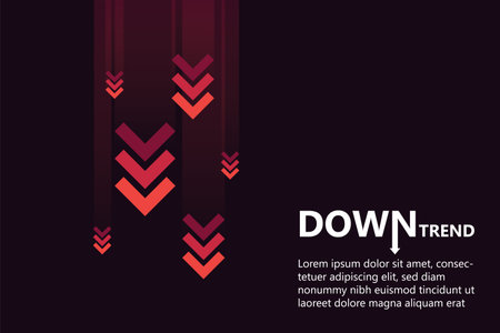 Fallen Moving Digital Red Arrows in Downtrend. Illustration of moving digital red arrows in the downtrend. Depicting a negative market shift and decline in a vector design.のイラスト素材