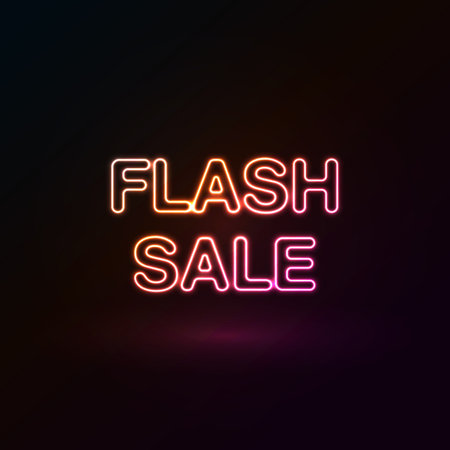 Glow Pink Orange Flash Sale Vintage Banner in vertical alignment. Advertising signage for promotion flash sale offer, this design is a simple neon technique typography style.のイラスト素材