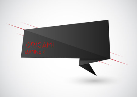 Sleek black origami banner. Vector illustration for stylish promotions. Dynamic folded design perfect for catching eyes in advertising.のイラスト素材