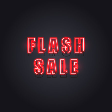 Flash sale banner. Online Advertisement promotion campaign. Red color neon style makes a more attractive eye-catching and fashionable trend.のイラスト素材