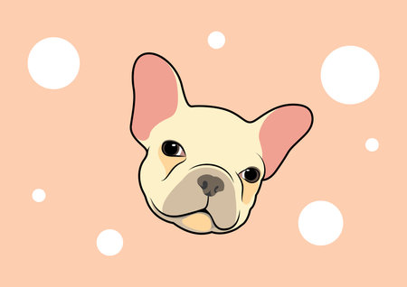 Cute Fawn French Bulldog Portrait. Vector illustration capturing the irresistible charm of a cute fawn-colored French Bulldog. Adorable and endearing.のイラスト素材