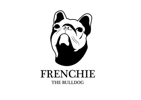Frenchie The Gentleman in Black and White Logo. Black and white vector illustration featuring a charming French Bulldog as a sophisticated gentleman. Unique and stylish branding.のイラスト素材