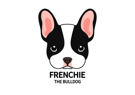 Adorable Full-Color French Bulldog Face. Cute Frenchie with bunny ears in the full-color logo. Vibrant vector illustration capturing the charm of an adorable Frenchie's expression.のイラスト素材