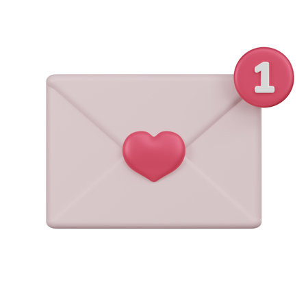 3D illustration of a pink envelope with a heart seal and notification, symbolizing a love message or romantic email.の写真素材