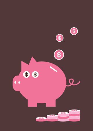 vector cartoon piggy bank saving moneyのイラスト素材