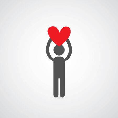 man holding heart symbol on gray のイラスト素材