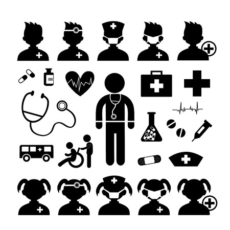 Doctor icon and hospital on white background のイラスト素材
