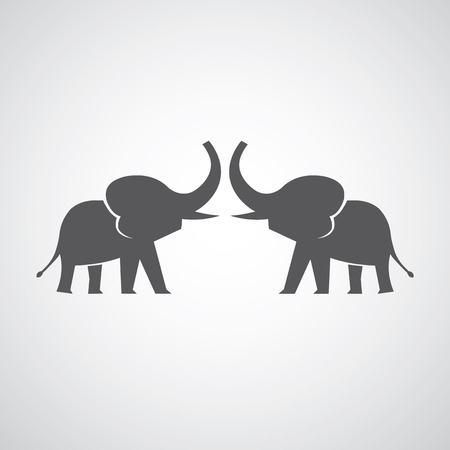 Two elephants silhouettes on gray backgroundのイラスト素材