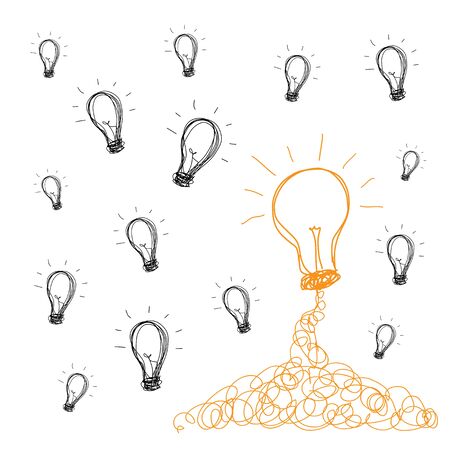 handwriting bulb light idea vector cartoonのイラスト素材