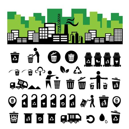 recycling bin icon set  on white  backgroundのイラスト素材