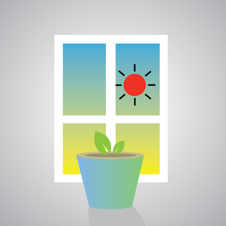 Window decorated with tree pot, looking sunlightのイラスト素材