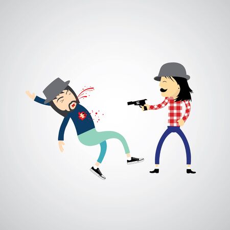 hipster cowboy fighting vector cartoonのイラスト素材