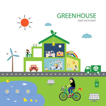 vector green house save the planetのイラスト素材