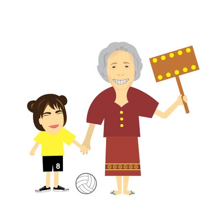 granddaughter and grandmother character vector cartoonのイラスト素材