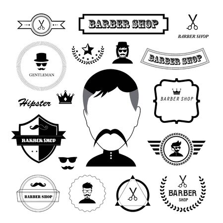 vector set of vintage barber badges and labelsのイラスト素材
