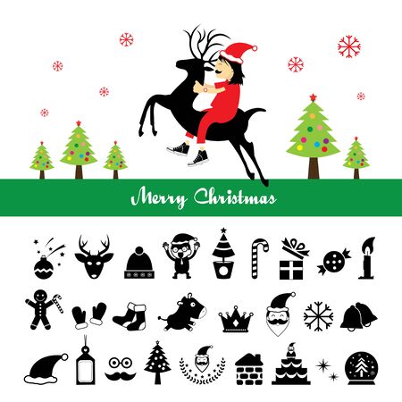 Vector Merry Christmas icons setのイラスト素材