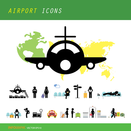 vector airport terminal icon setのイラスト素材