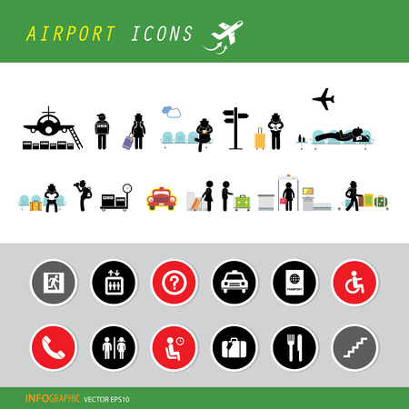 vector airport terminal icon set