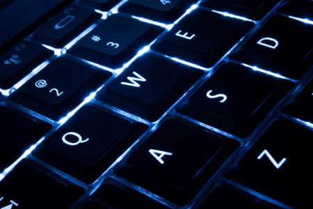 blue backlit keypad for computer and laptop の写真素材