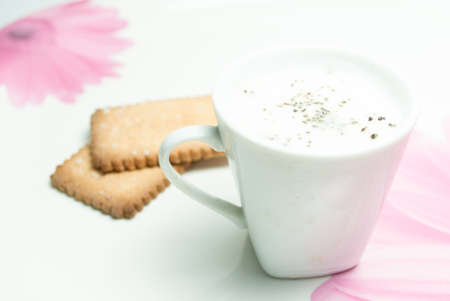 milk with chocolate flakes and cookies