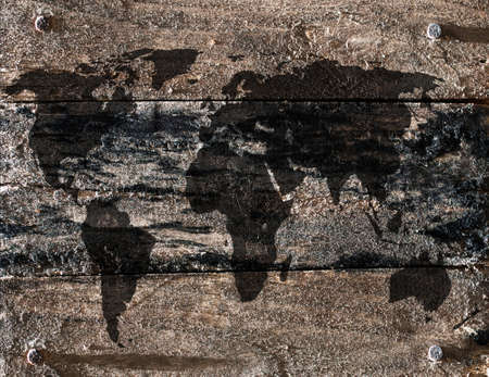 world map on grunge wood backgroundの写真素材