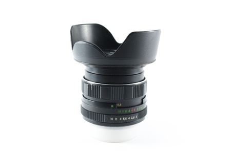 SLR camera lens on white isolated backgroundの写真素材