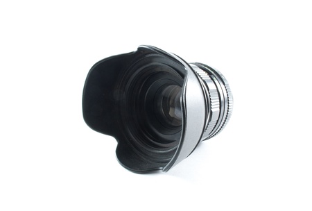 SLR camera lens on white isolated backgroundの写真素材