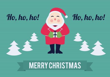 Smiling Santa Claus With Gift - Ho, Ho, Ho - Christmas Card のイラスト素材