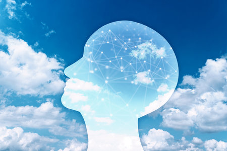 Mental strength and clear thinking. Human head silhouette and sky.の写真素材