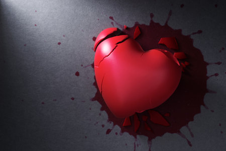 Damaged and broken heart in pool of blood. Violence and death image.の写真素材