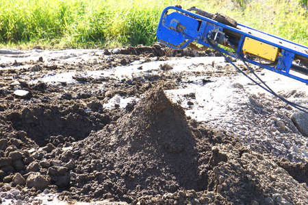 Carrying soil conveyor belt on construction siteの写真素材