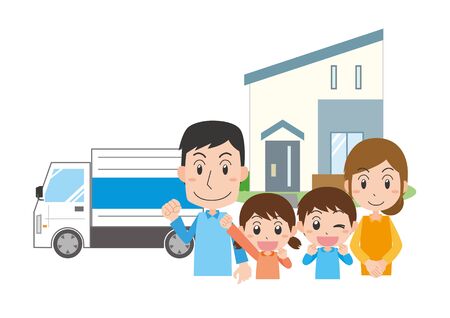Illustrations of families movingのイラスト素材