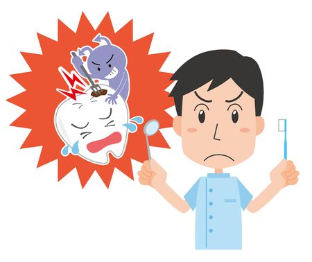 Male dentist angry with cavitiesのイラスト素材