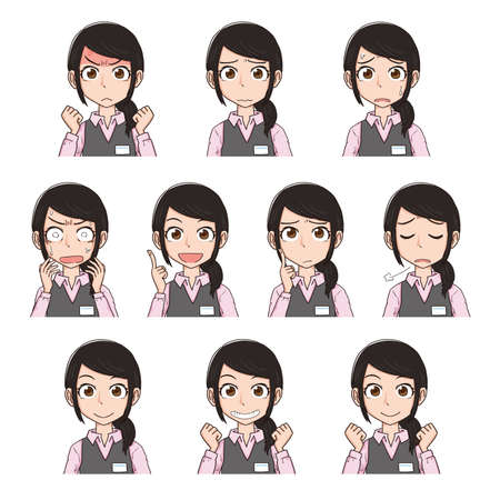 Female clerk's facial expression illustration setのイラスト素材