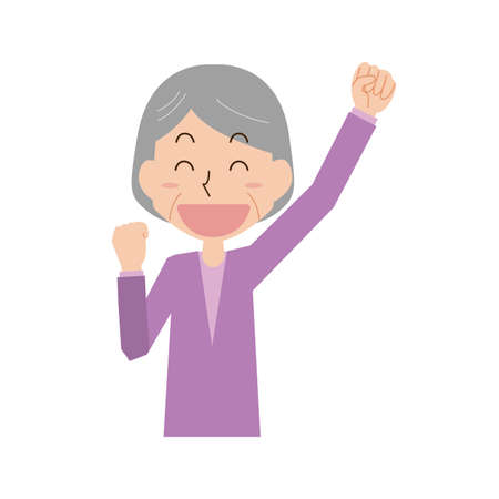 An old woman who is doing a guts poseのイラスト素材