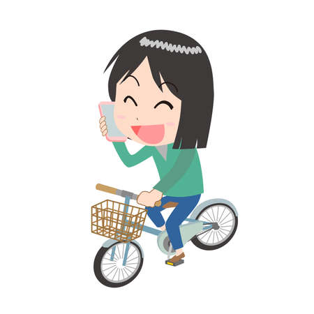 a woman riding a bicycle while riding a bicycleのイラスト素材