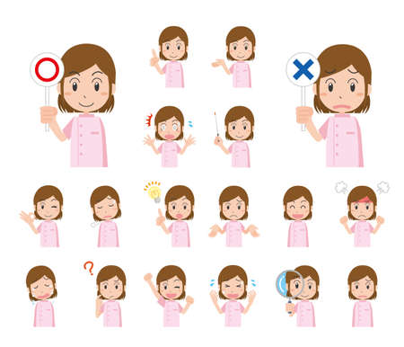 Dental Woman's Facial Expression Illustration Setのイラスト素材