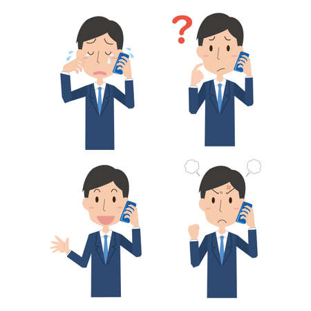 The expression illustration set of the man who conversations with the mobile phoneのイラスト素材