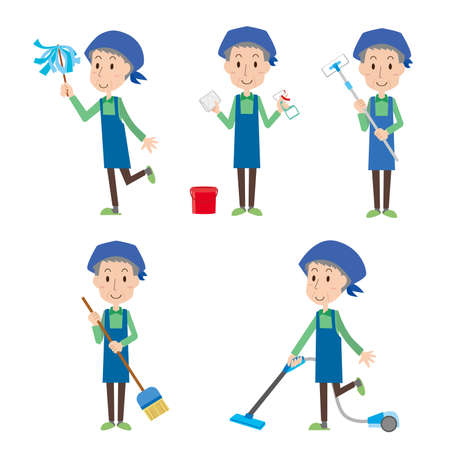 Illustration set of an old father cleaningのイラスト素材