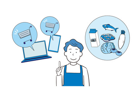 Husband man using net supermarketのイラスト素材