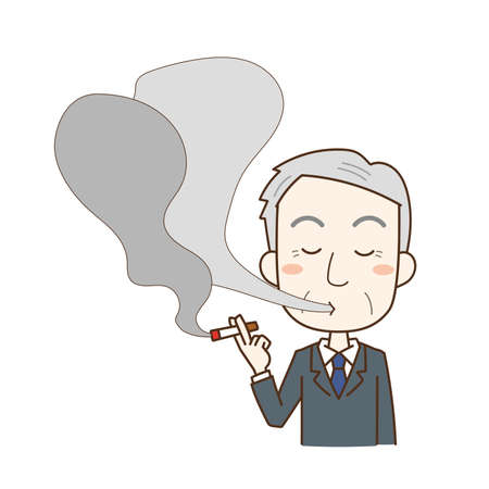 Middle-old man smoking a cigaretteのイラスト素材