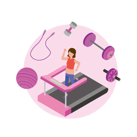 Woman working on diet and working out in gymのイラスト素材