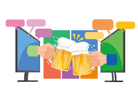 Image illustration of remote drinking partyのイラスト素材