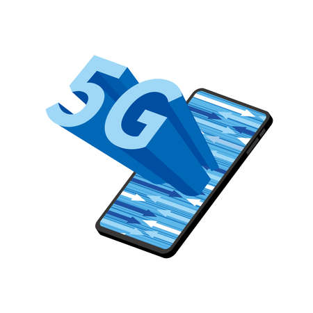 5G characters and smartphones jumping outのイラスト素材