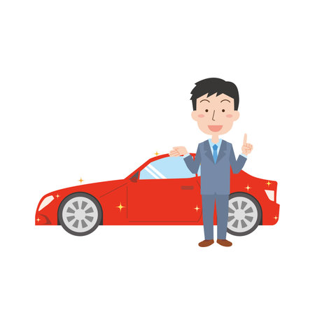 Car dealer man and sports carのイラスト素材