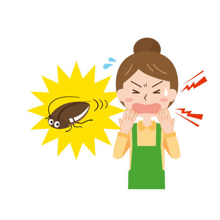 Woman surprised by cockroachesのイラスト素材
