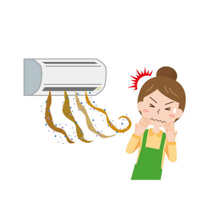 Air conditioners that put out dirty wind and women in troubleのイラスト素材