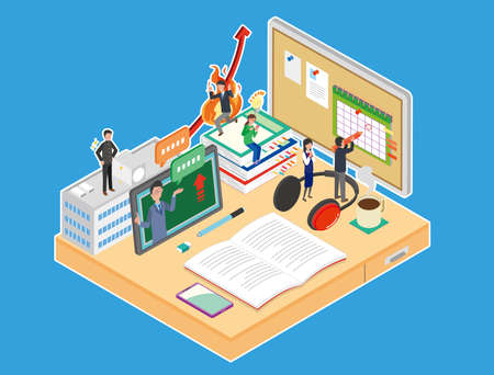 Isometric illustration of the image to study for the entrance examのイラスト素材