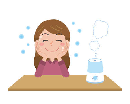 Smiling woman moistened with humidifierのイラスト素材