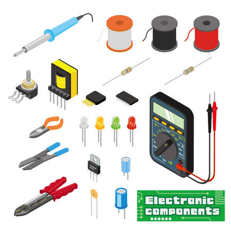 Electronic components set illustrationのイラスト素材